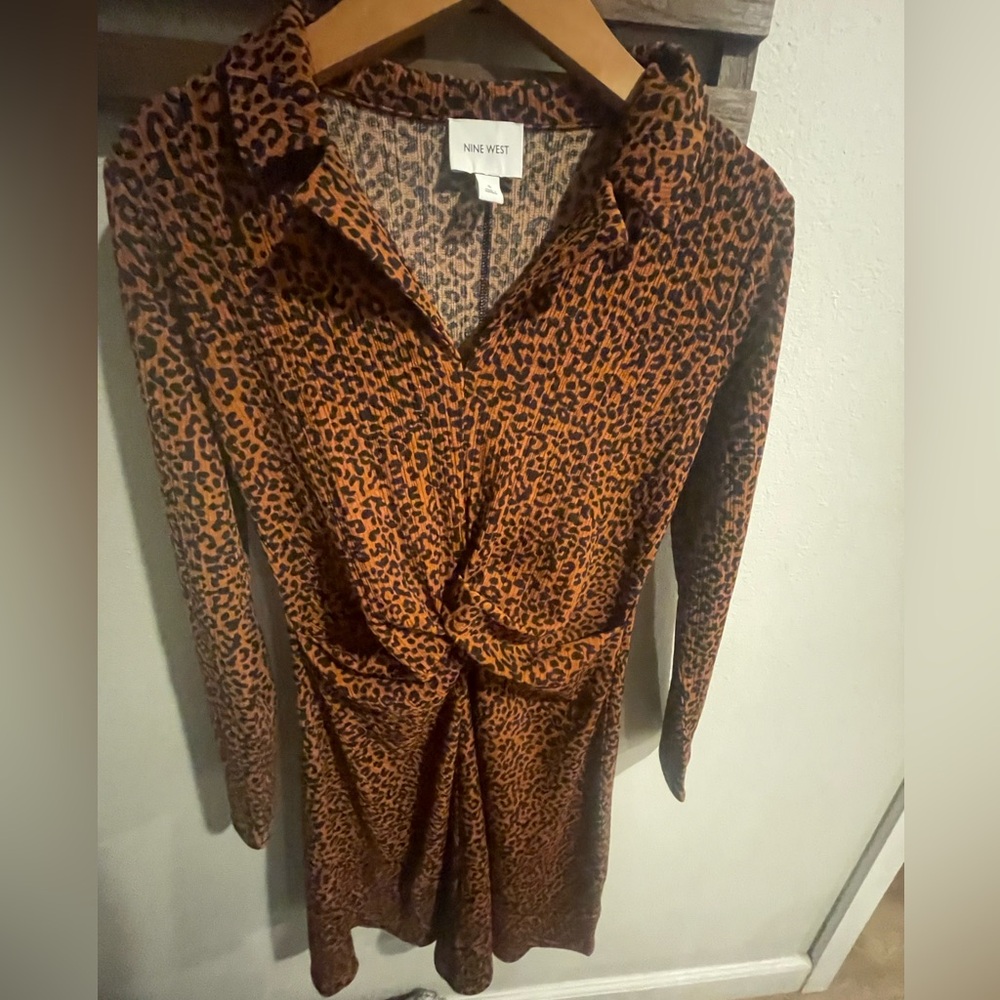 Nine West Twist Front Shirt Dress Cheetah‎ Leopard size Small